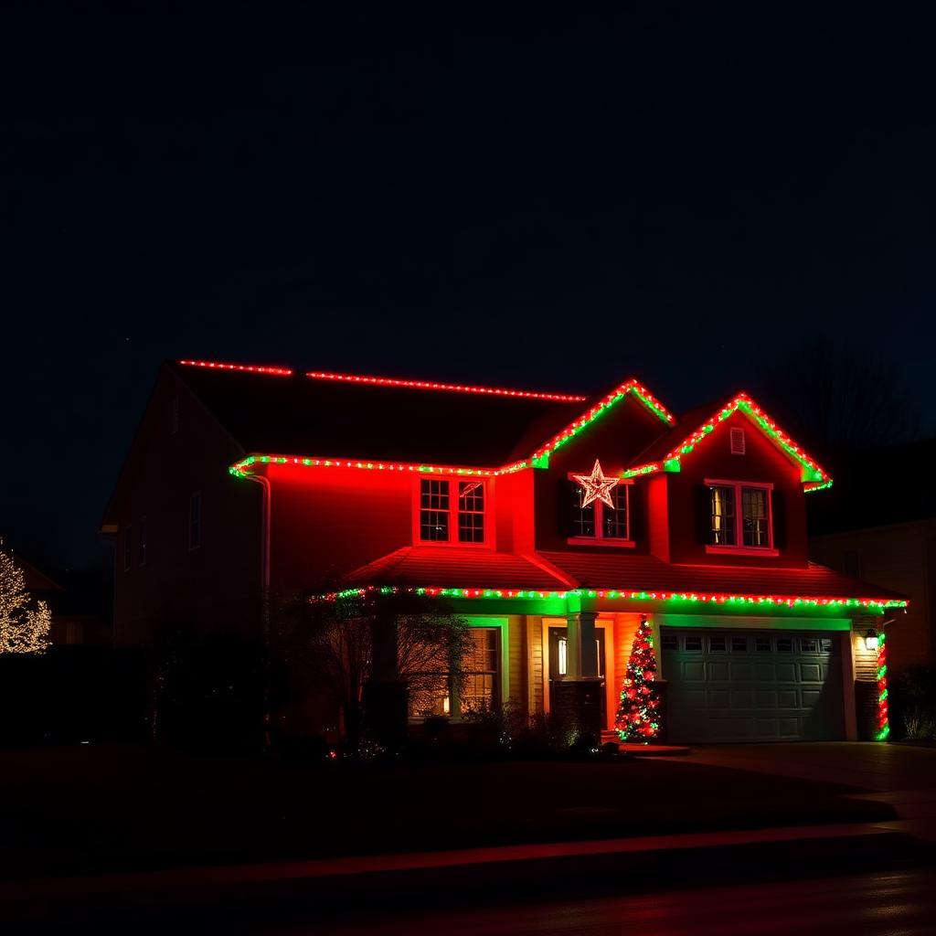 Permanent LED lighting in red and green for Christmas