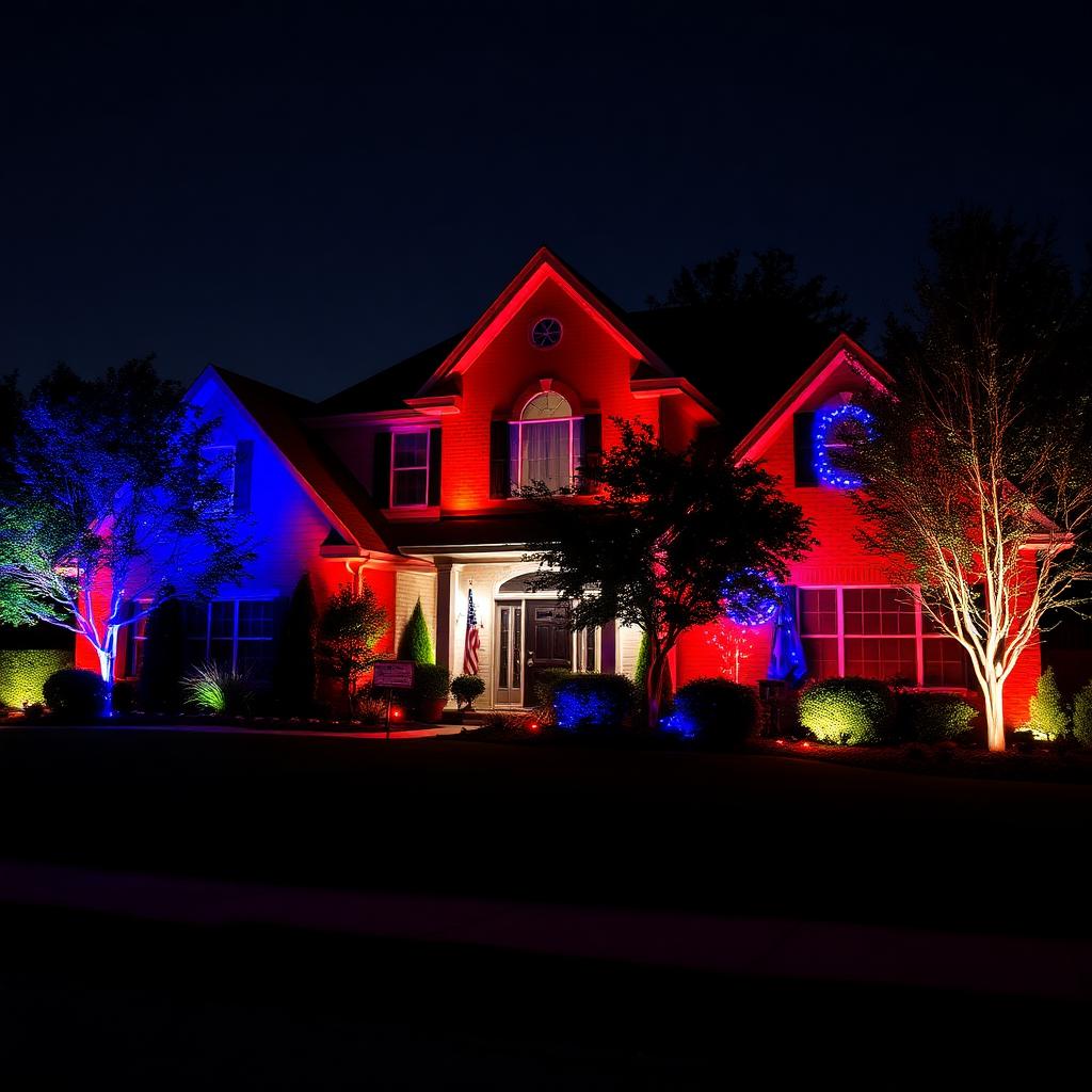 Patriotic red, white, and blue permanent LED lighting