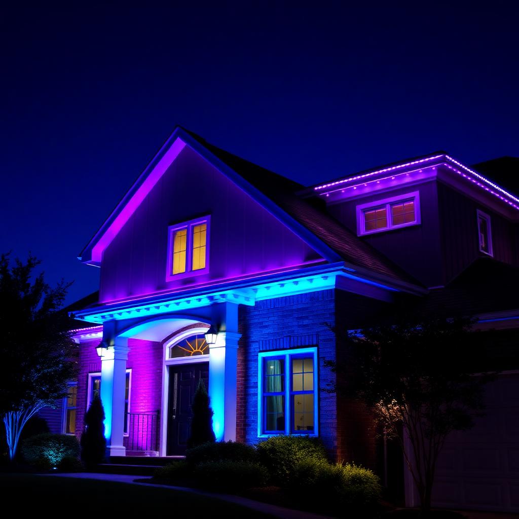 Color-changing purple and blue permanent LED lighting